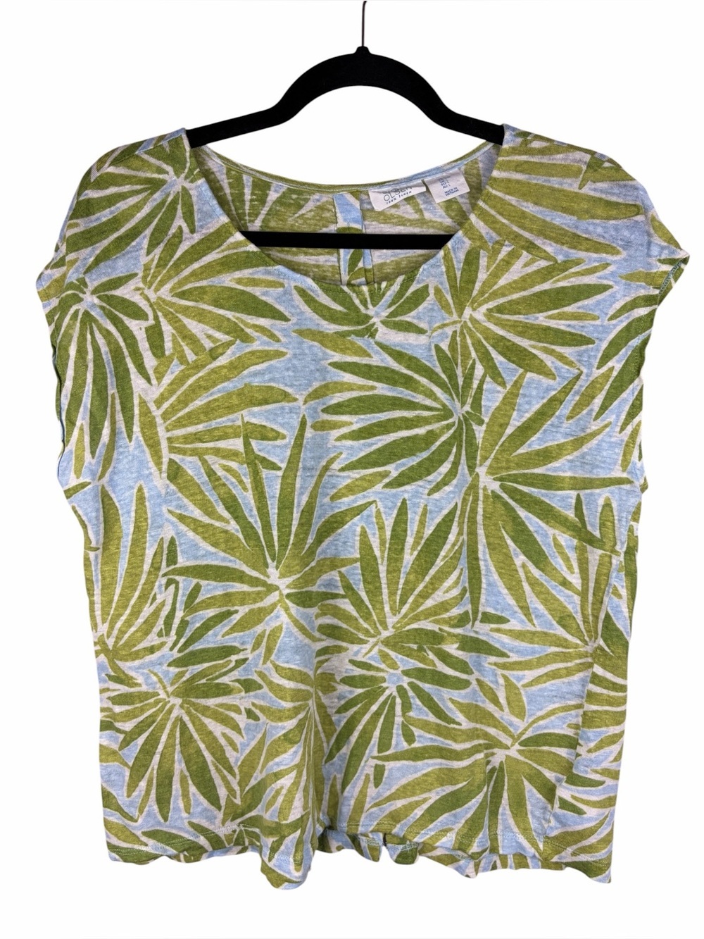 Sigrid Olsen 100% Linen Tropical Leaf Print Cap Sleeve Top Large